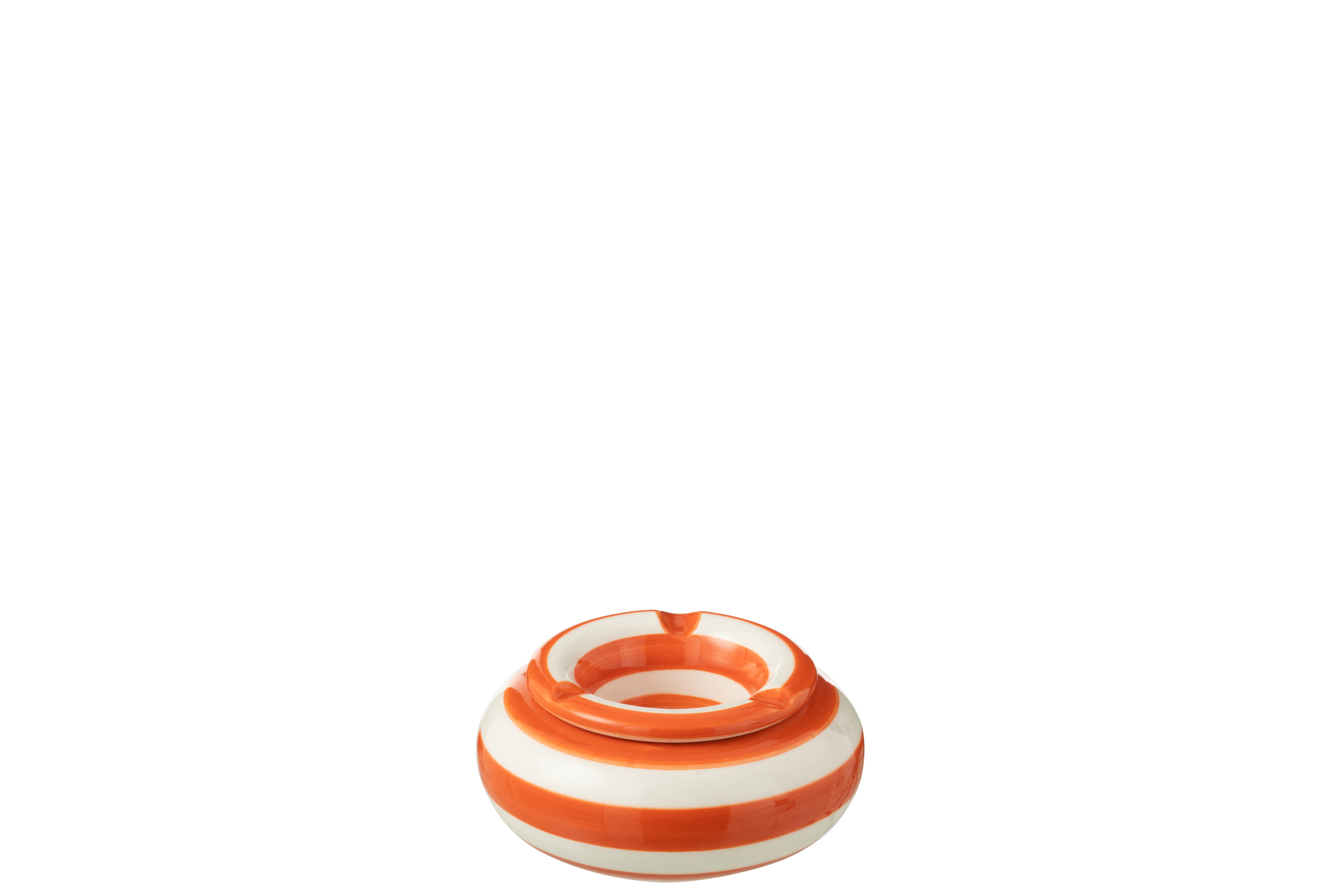 J-Line Asbak Grana Stripes White/Orange 11x5 cm - Keramiek