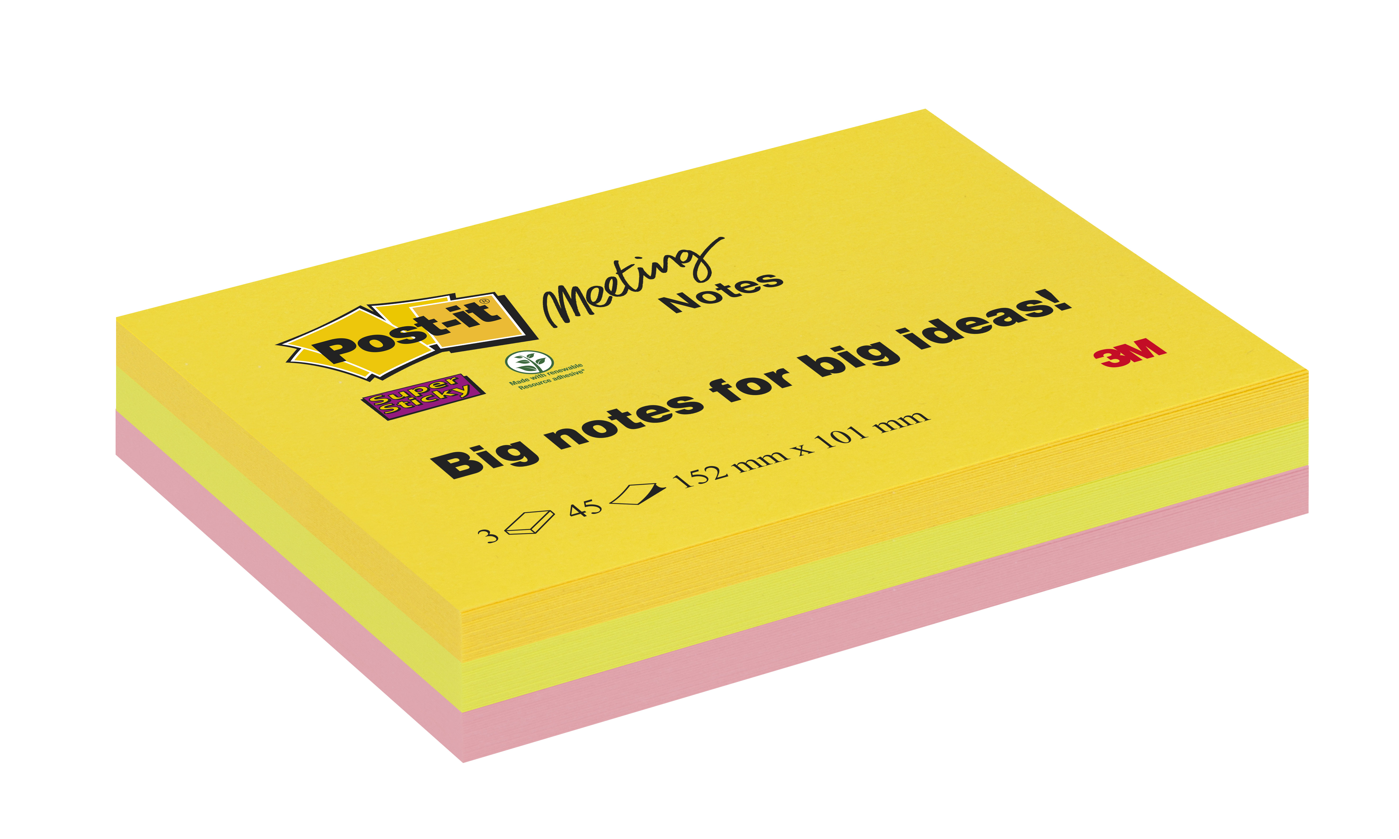 Post-It Super Sticky Meeting Notes 152x101 mm - Neon Colours - 3x 45 vel