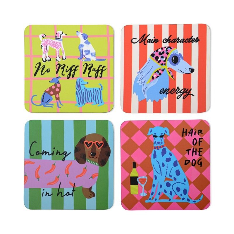 Hijinx Glasonderzetter Dogs set 4 stuks