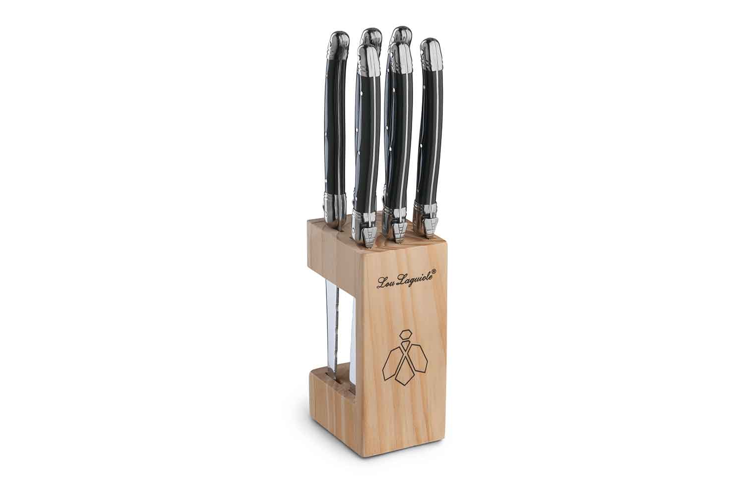 Lou Laguiole Messenblok Tradition Incl. 6 Steakmessen - Antraciet