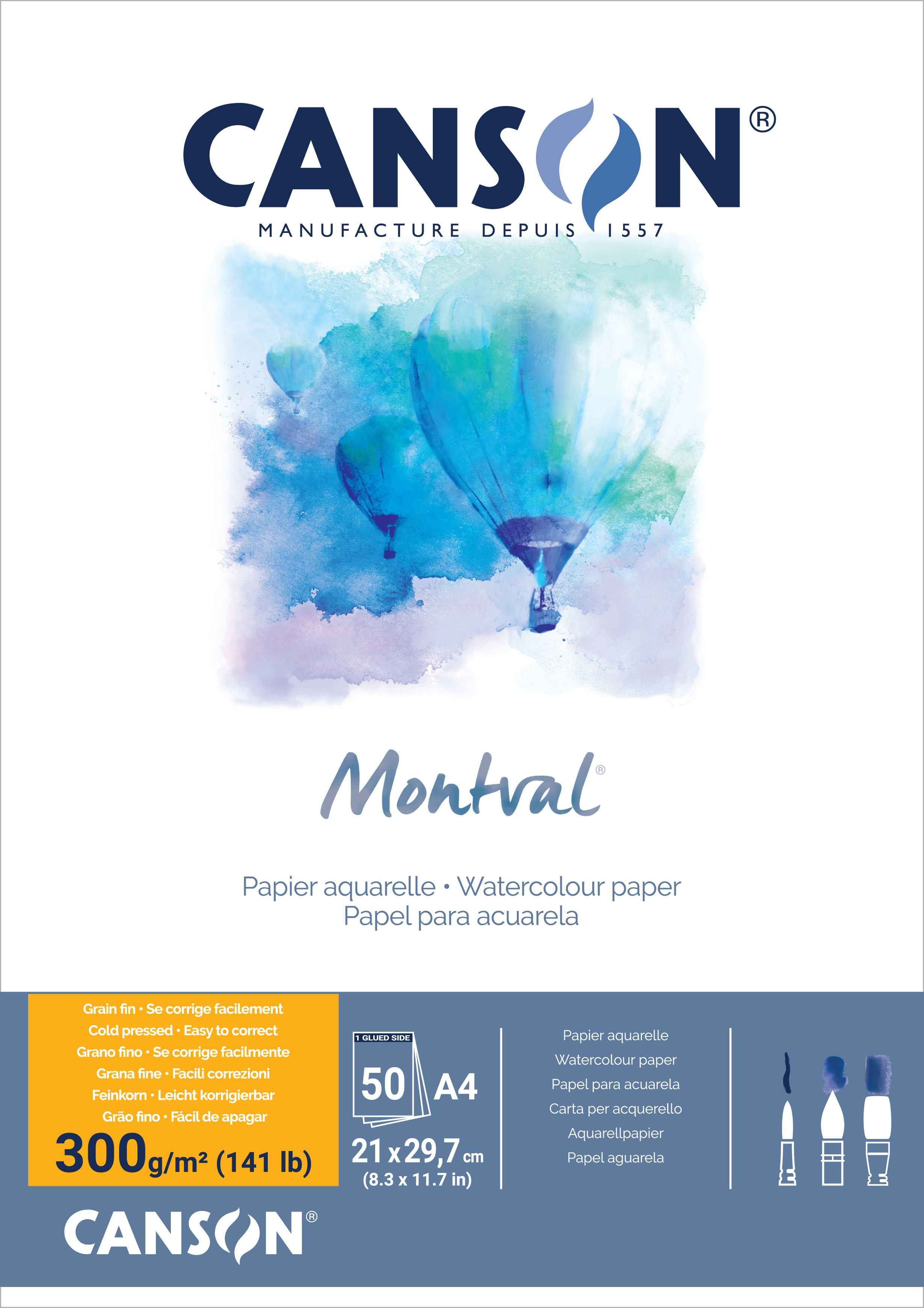 Canson Aquarelblok Montval A4 Wit 50 vel 300g Fijne Korrel