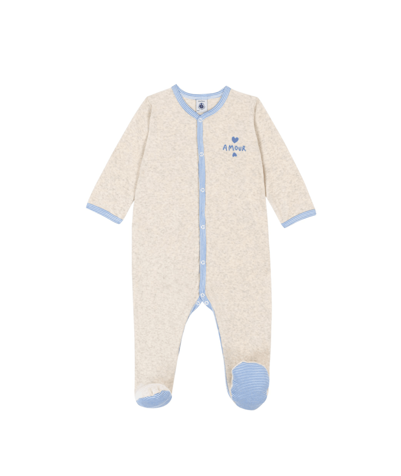 Petit Bateau Pyjama Amour Beige-Blauw - 9 maand