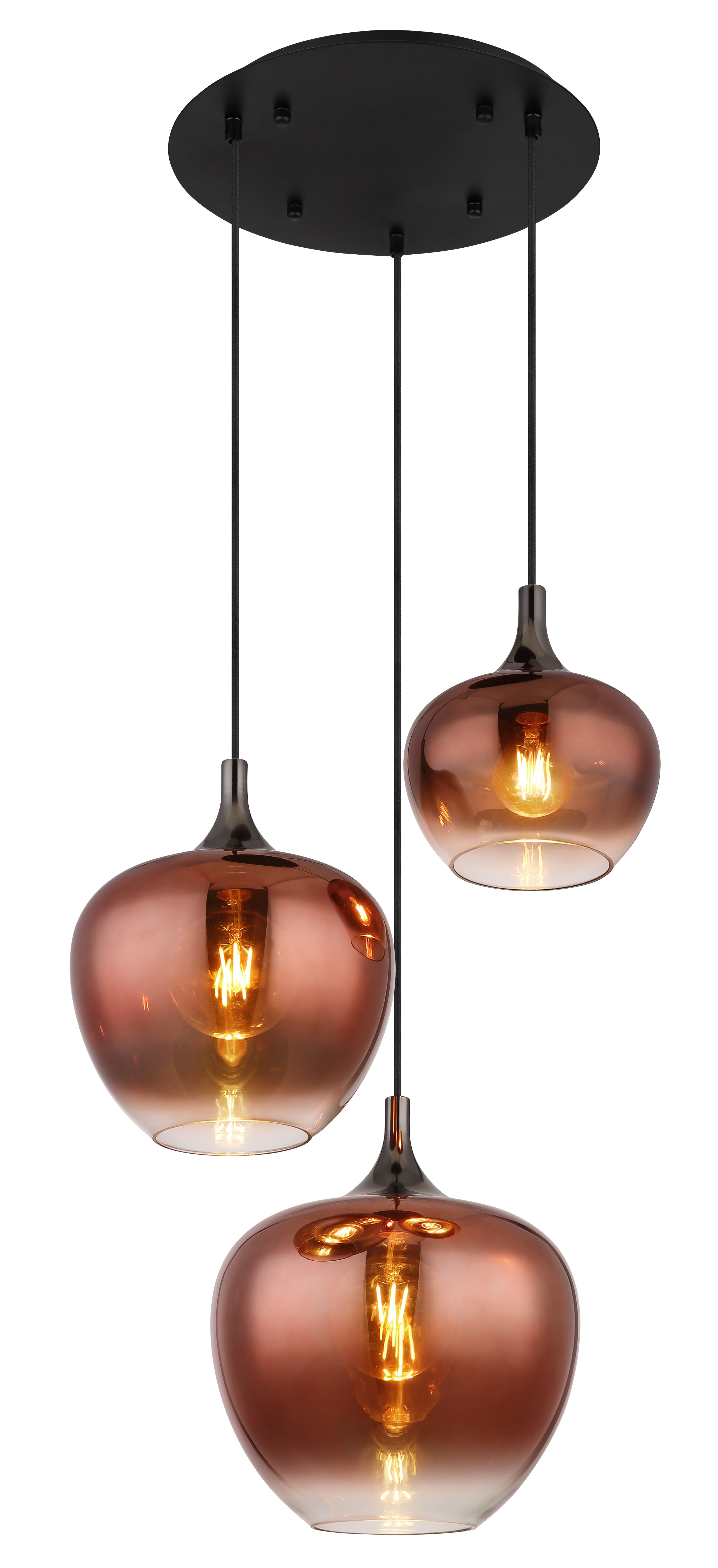 Globo Hanglamp Maxy Mat Zwart Koperglas 3x E27