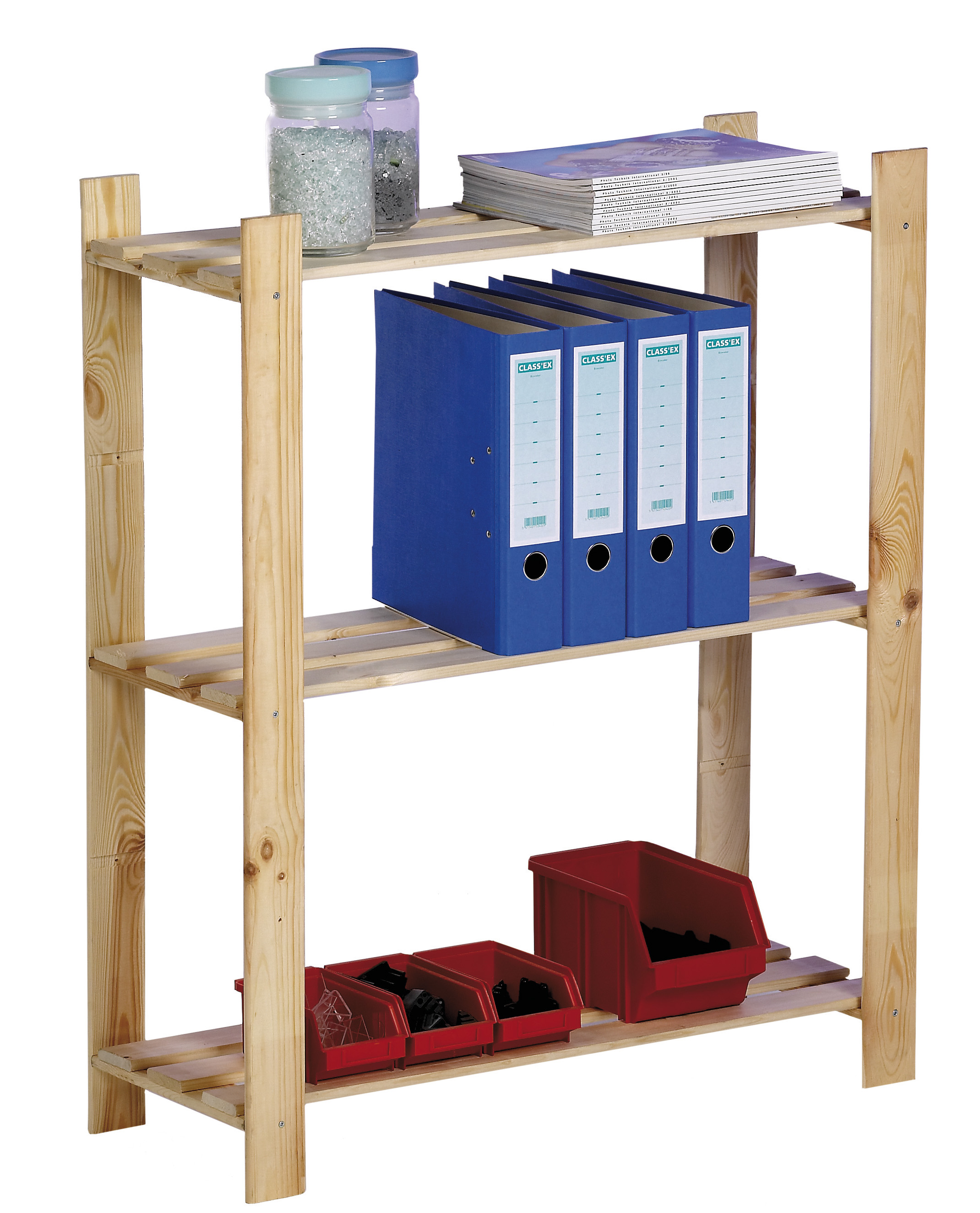 Practo Houten Rek Enkel 90x80x30 cm 3 Legplanken met 3 Latten