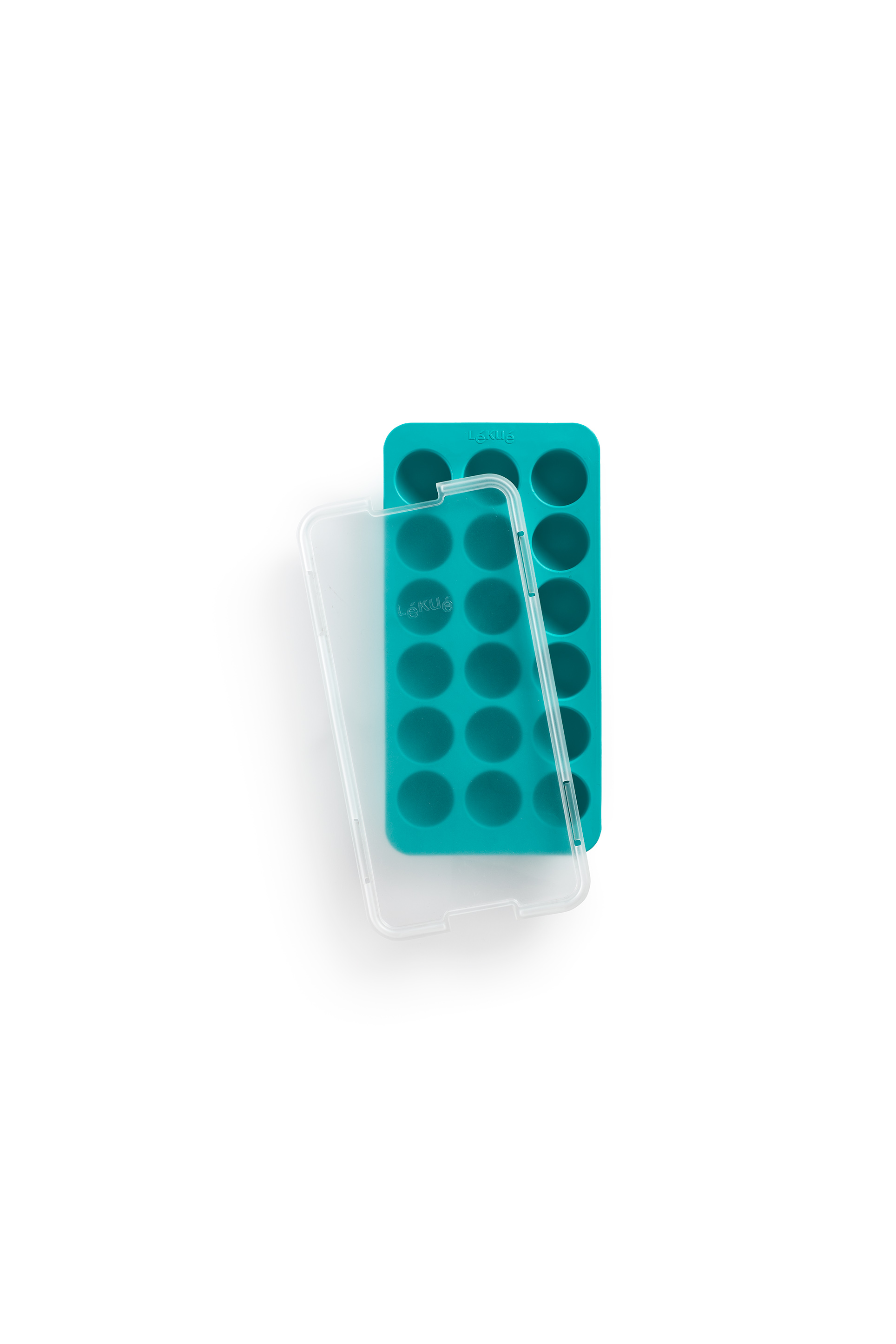 Lékué IJsblokjesvorm Turquoise voor 18 IJsblokjes - Silicone - 23x12x3 cm - met Deksel