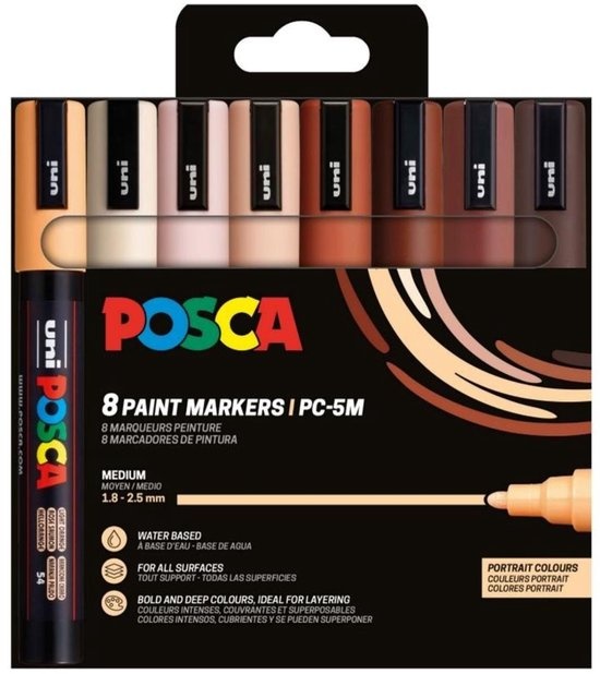 Posca Verfmarker PC-5M 1.8/2.5 mm Conische Punt - Portrait Colours 8 stuks