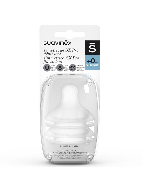 Suavinex Zuigspeen SX Pro Silicone rond +0 maand-Slow Flow -  2 stuks
