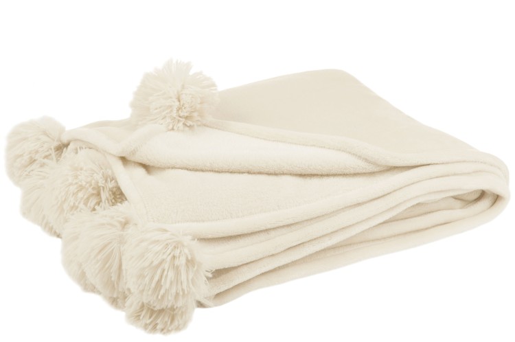J-Line Plaid Pompom 130x170 cm Licht Beige