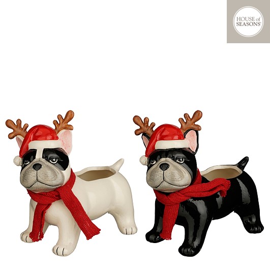 House of Seasons Bloempot Funny Hond met Rendiergewei - 20x12x19.5 cm - assorti - prijs per stuk
