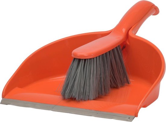Haug Bursten Vuilblik met Handveger Oranje 35x23.5x9.5 cm