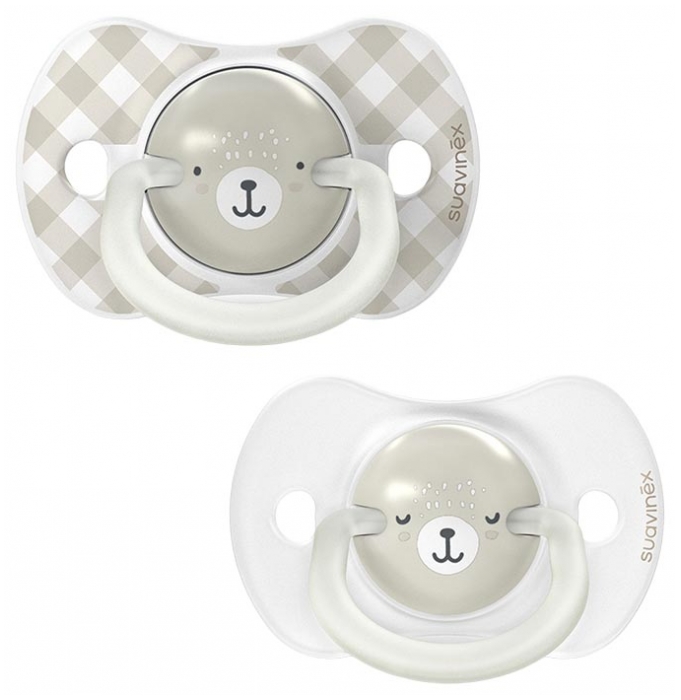 Suavinex Fopspeen SX Pro Night&Day Silicone Symmetrisch Grijs 0-6 maand - 2 stuks