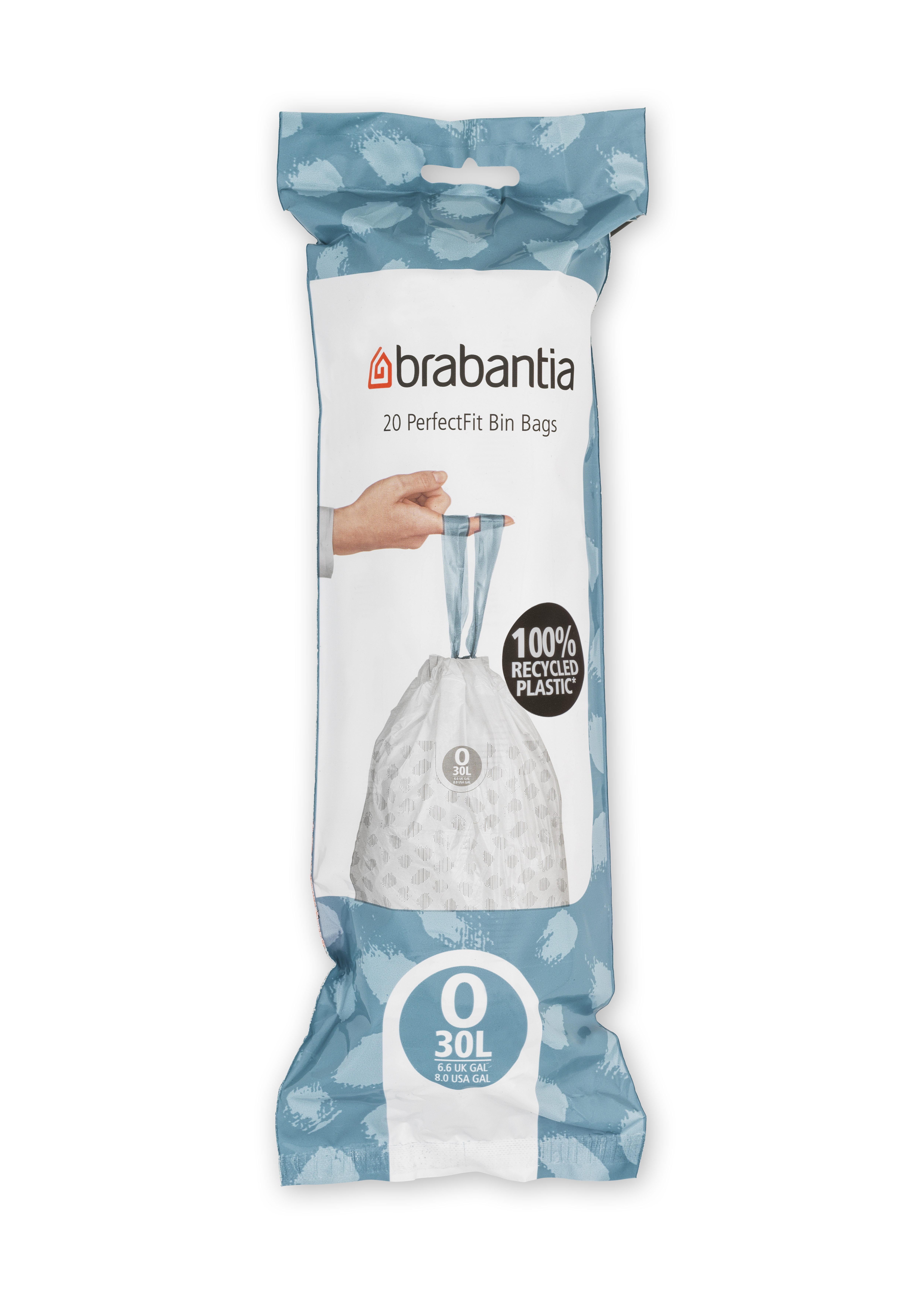 Brabantia Afvalzakken 30l PerfectFit Recycled Code O 20 stuks - met Trekbandsluiting - 100% Recycled