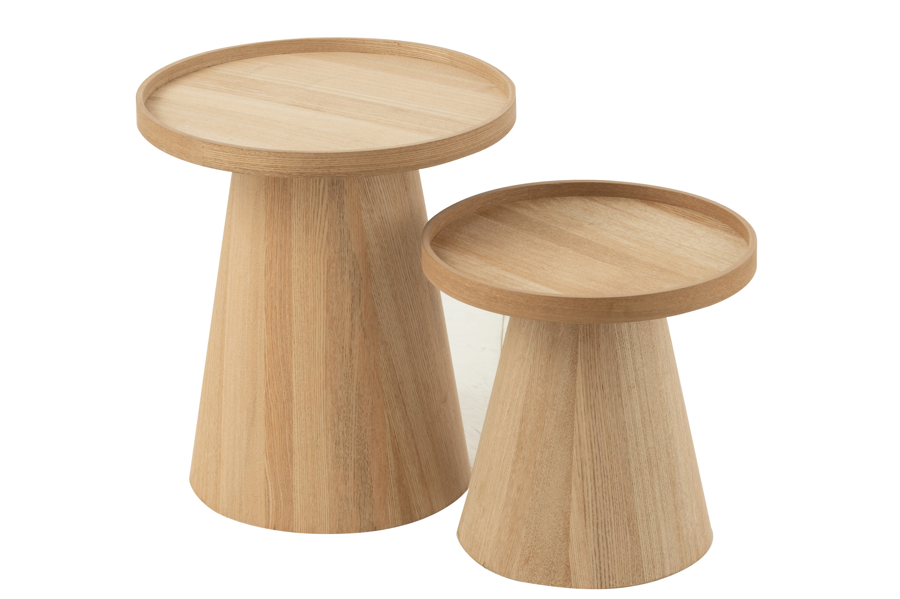 J-Line Bijzettafel Rond met Rand Set 2-delig Hout 45x45x50 cm Naturel
