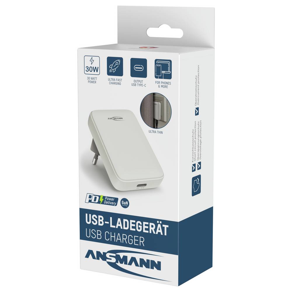Ansmann Wandoplader Wit USB-C 30 W Plat model