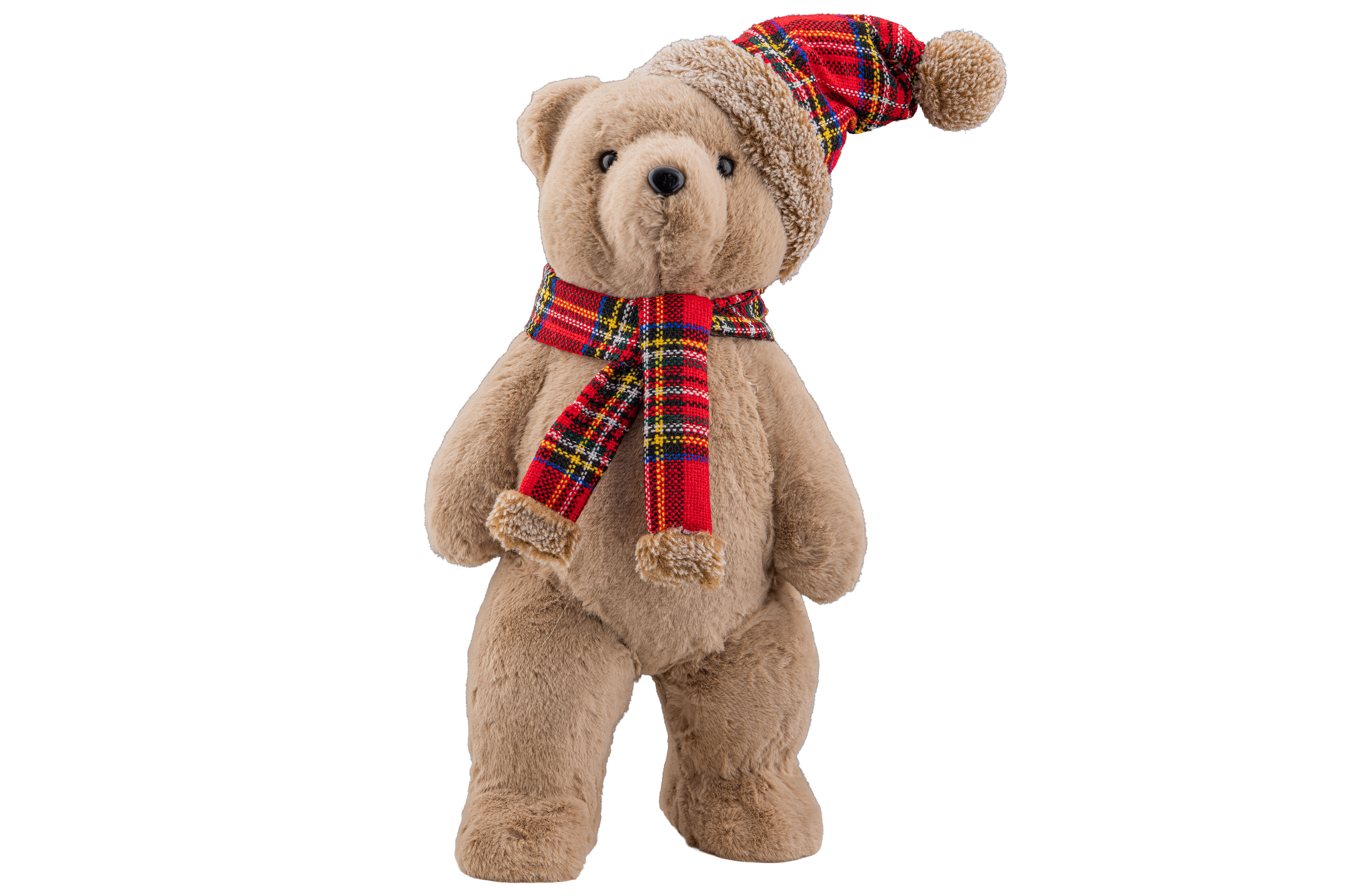 Cosy@Home Beer met Kerstmuts Geruit 19x15x40 cm