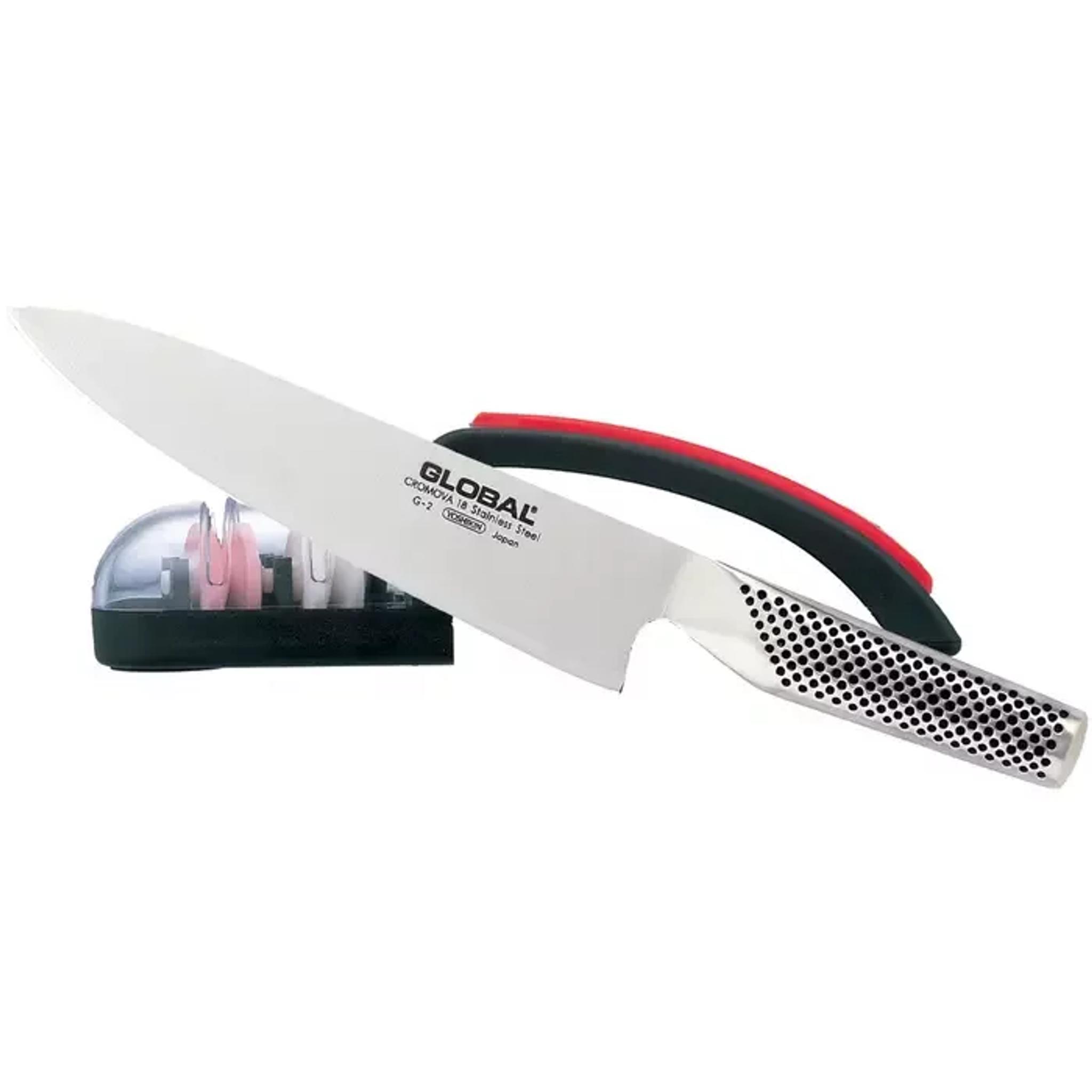 Global Messenset G-2220BR 2-delig Koksmes G2 20cm + gratis Messenslijper Zwart/Rood