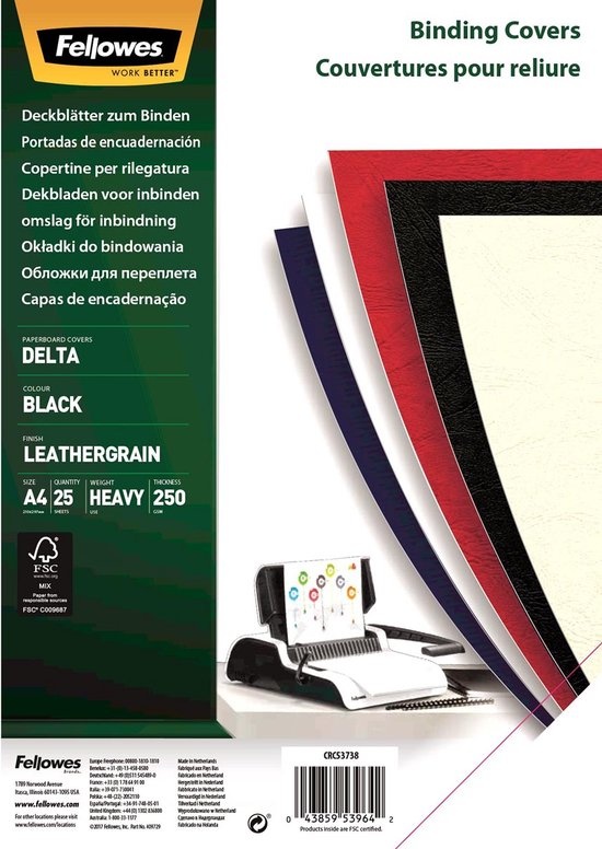 Fellowes Dekbladen Delta Lederlook A4 Zwart 25 stuks