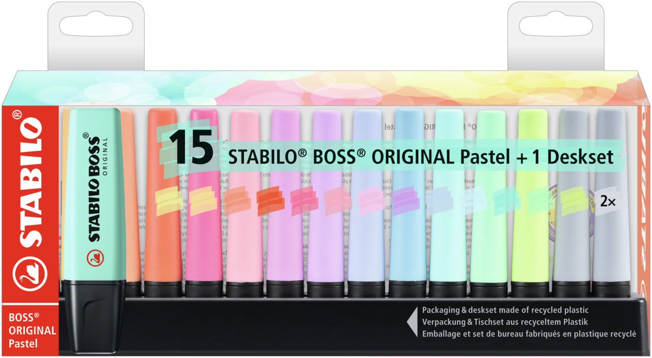 STABILO Markeerstift Boss Original 15 stuks - Pastel - Deskset