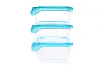 Curver Bewaardoos Fresh&Go Transparant/Blauw 250ml set 3 stuks - 10.5x10.5x9 cm