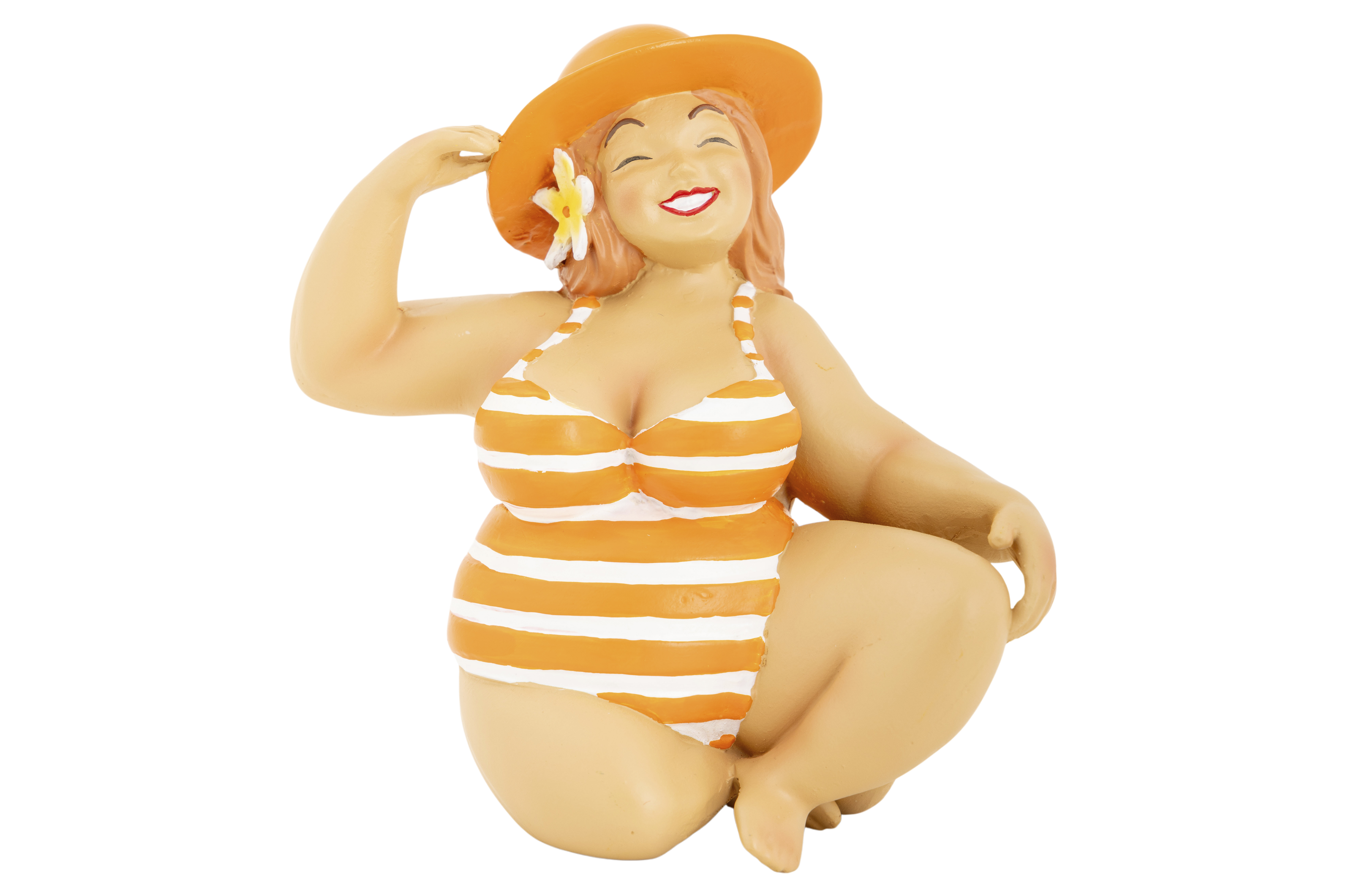 Cosy@Home Dame Zittend met Badpak - 11x9.5x15 cm - Wit/Oranje