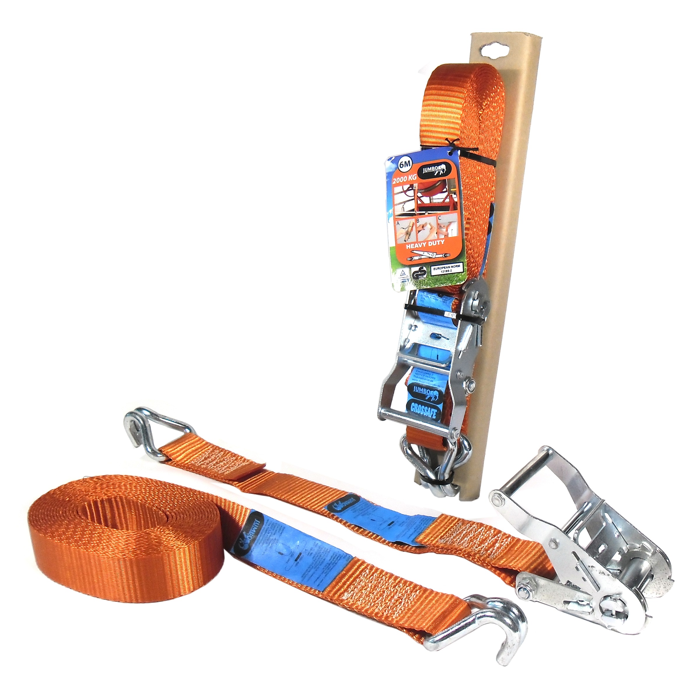 Jumbo Ratelspanner 35 mm 6 m met 2 Haken TV/EN Gekeurd - 2000 kg