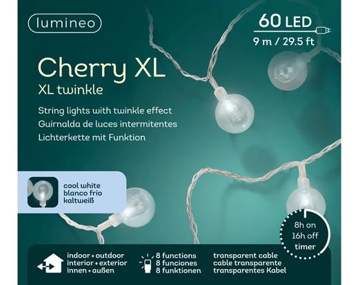 Kerstverlichting LED Cherry Twinkle 9m - 60 leds - Clear/Cool White - In/Outdoor