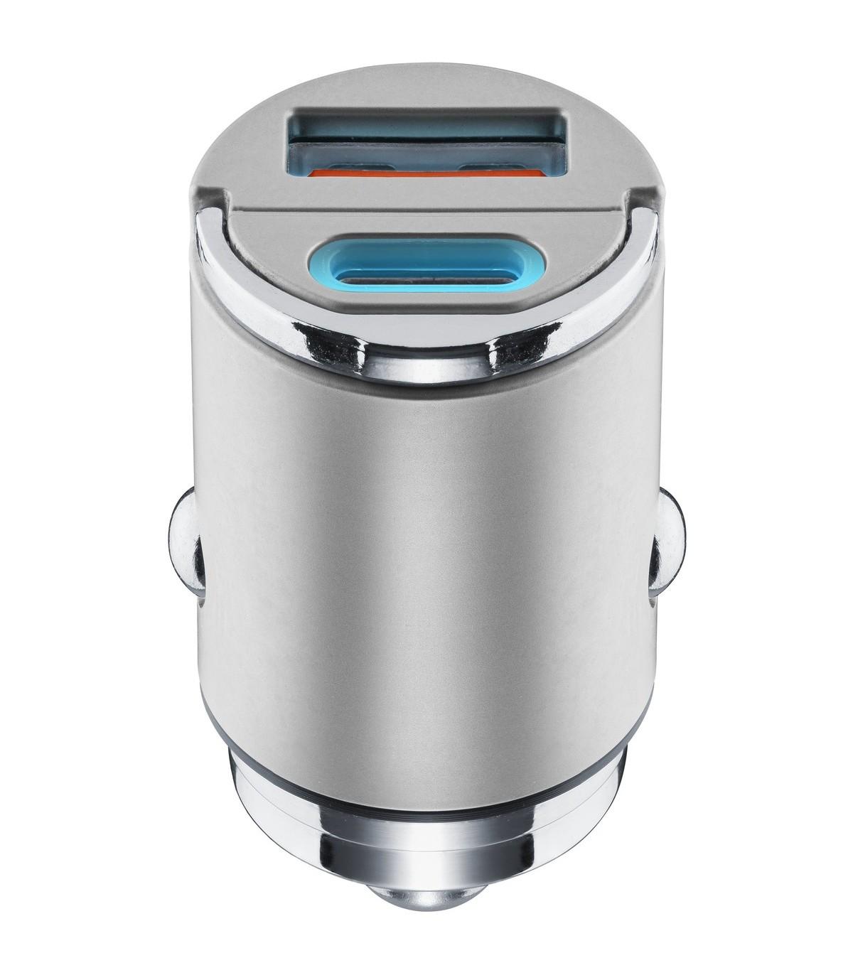 Cellularline Autolader Micron 30 Watt - USB-A en USB-C - grijs