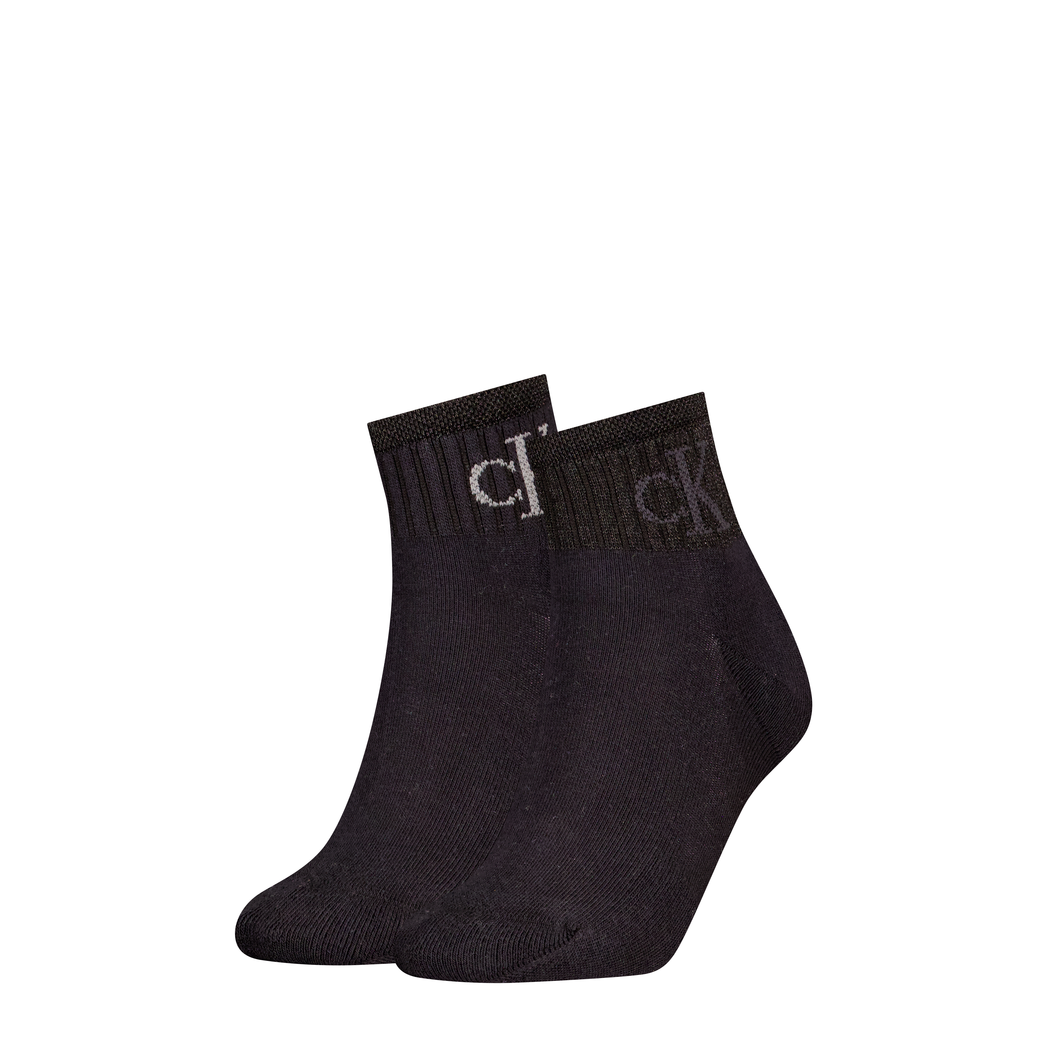 Calvin Klein Quarter Socks 2 paar Glossy Rib Black - maat 35-38