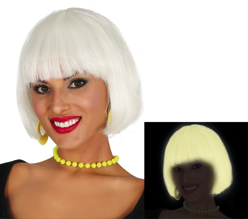 Pruik Kort Wit Glow In The Dark