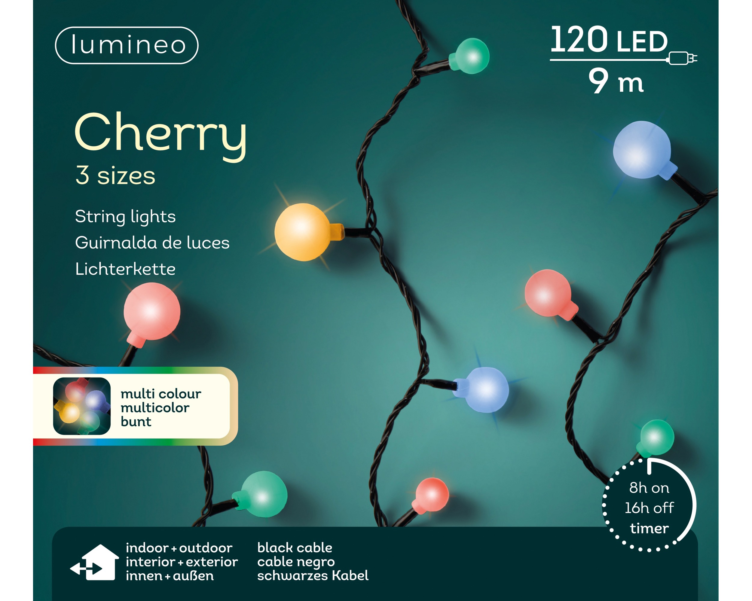 Kerstverlichting LED Cherry 9m - 120 leds - Black/Multicolor - In/Outdoor