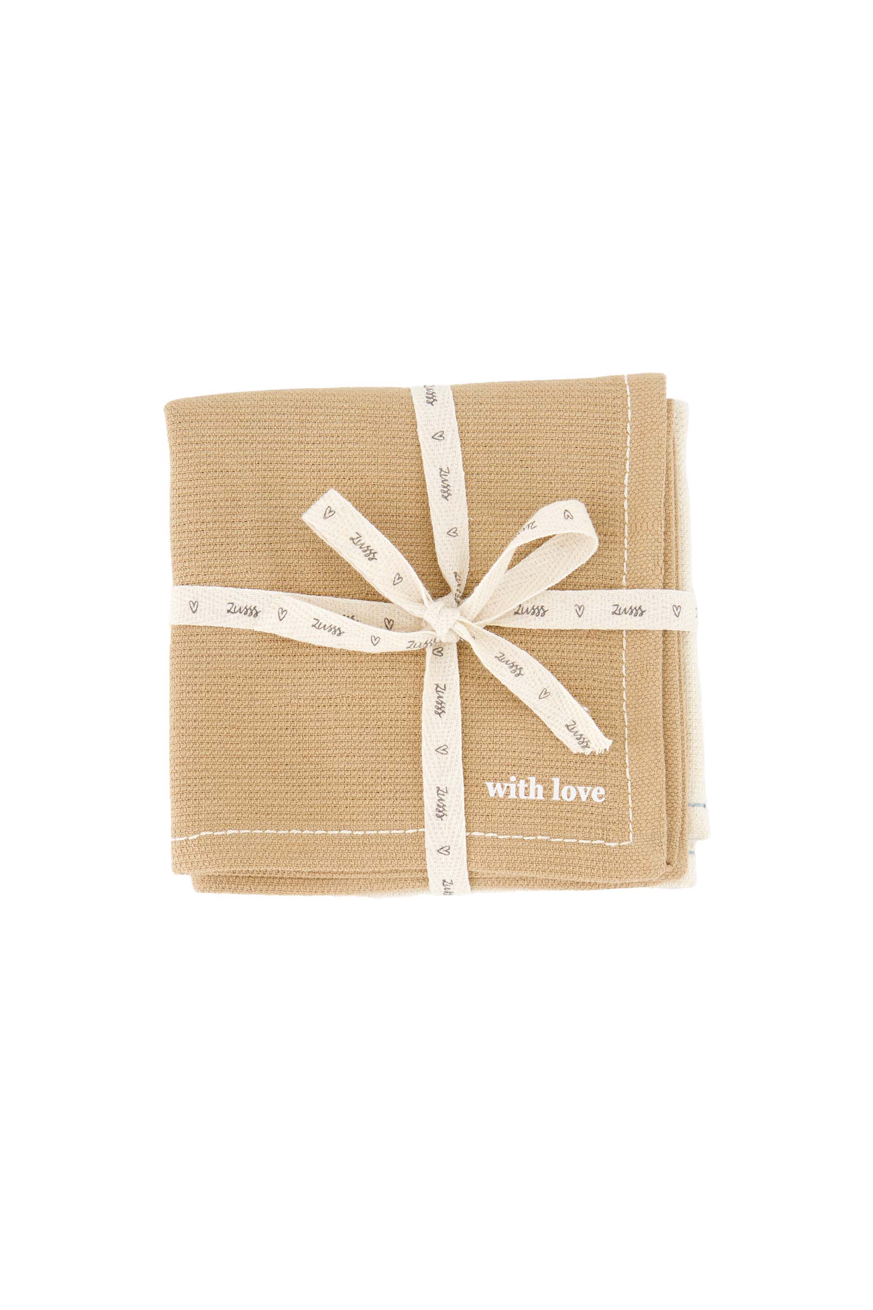 Zusss Vaatdoeken With Love 24x24 cm set 4 stuks - Katoen - Sand/Brown