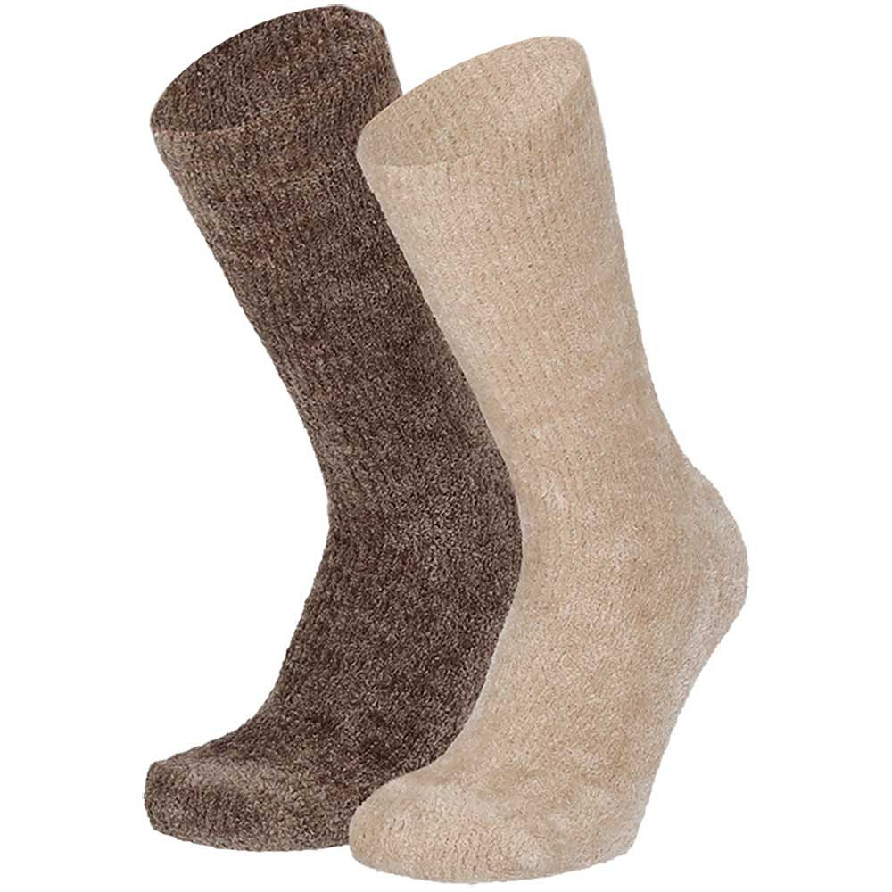 Apollo Bedsocks Dames Chenille Softy 2 paar Multi Beige - One size