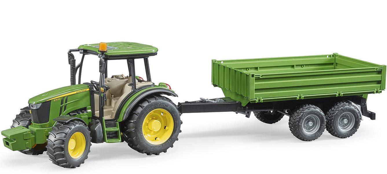 Bruder John Deere 5115M Traktor met Aanhanger