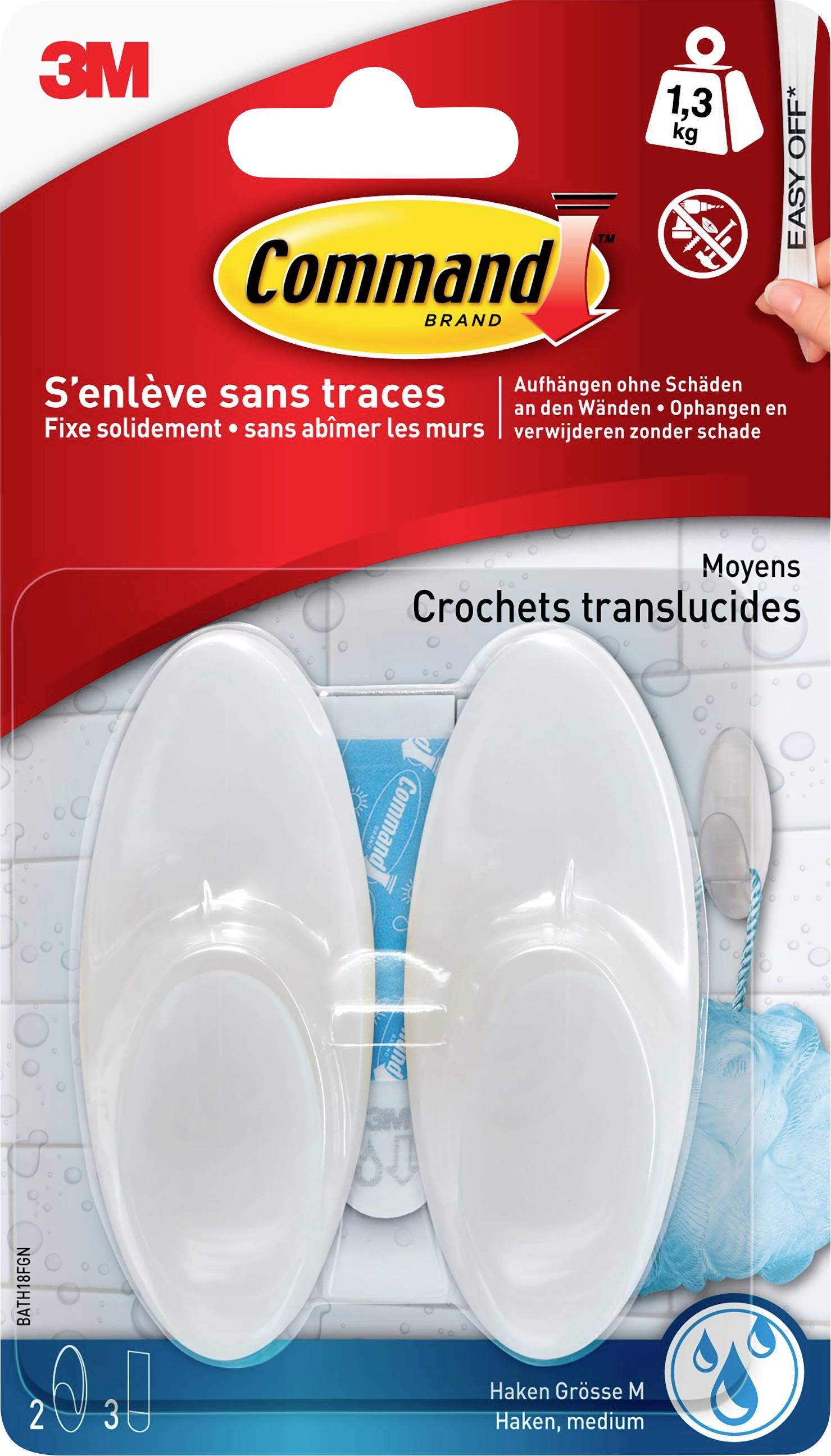 Command by 3M Badkamerhaak met Strip M Clear Frosted - 2 haken + 4 strips