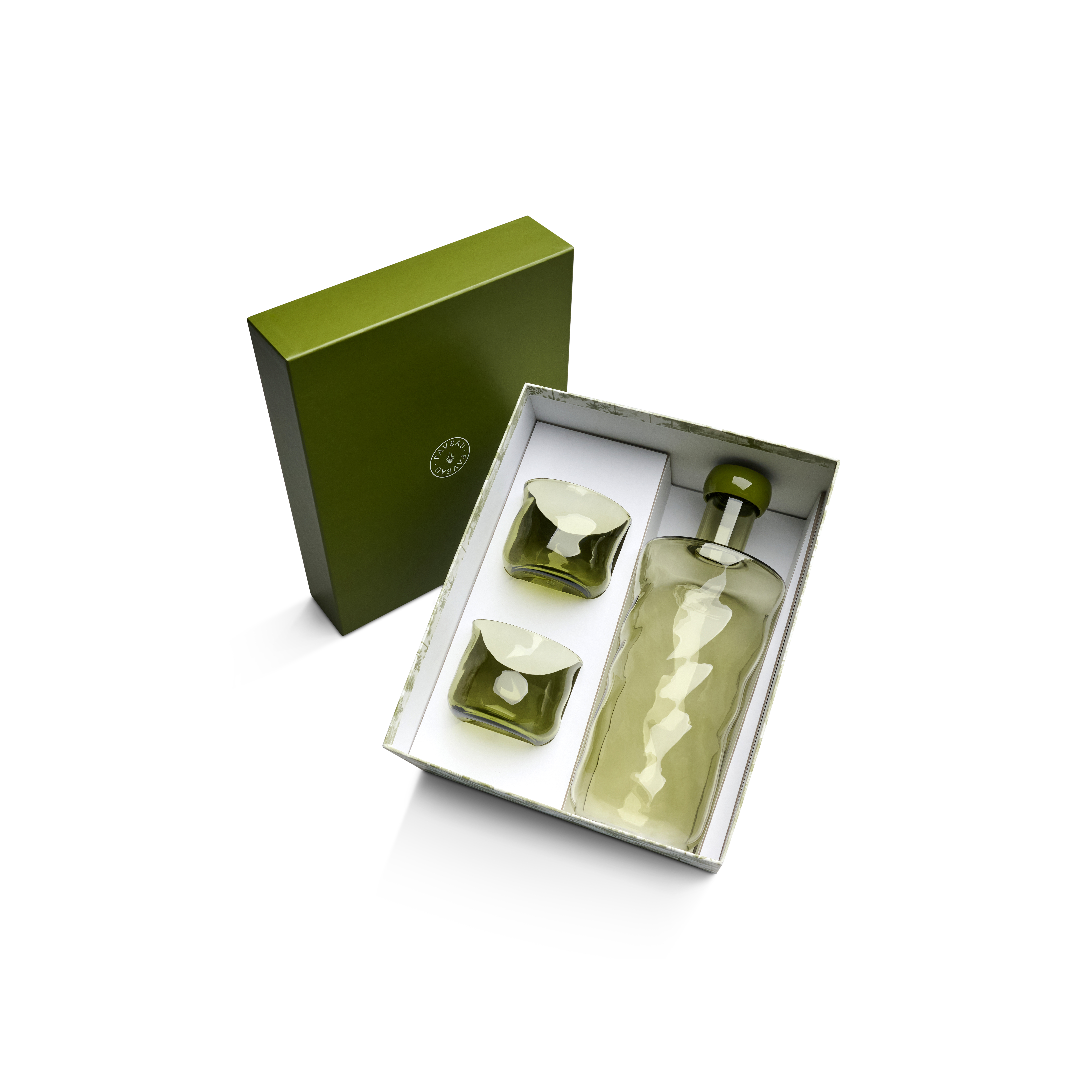 Paveau Set Swirl Large Moss - Fles/Karaf 1.25l met 2 Glazen 240ml