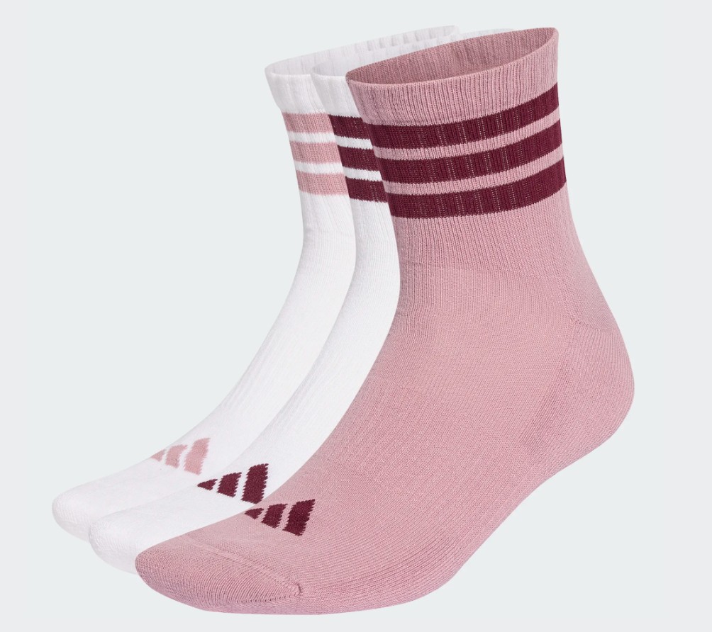 Sokken Dames 3 Stripes Cushioned Mid 3 paar White Magmau Maroon - small