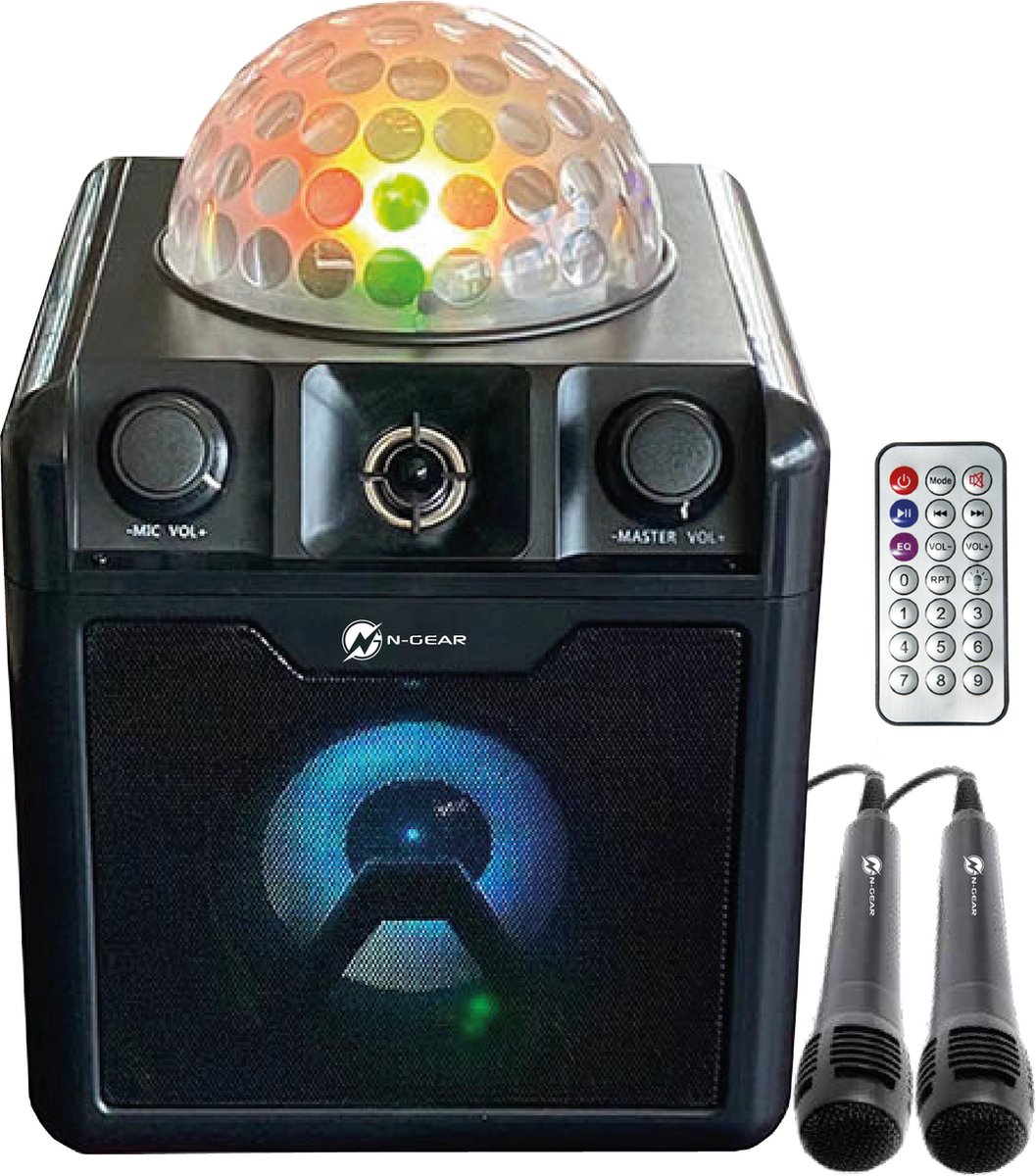 N-GEAR Disco Block 410 Bluetooth Speaker-Karaoke set 2 Microfoons met Verlichting Zwart