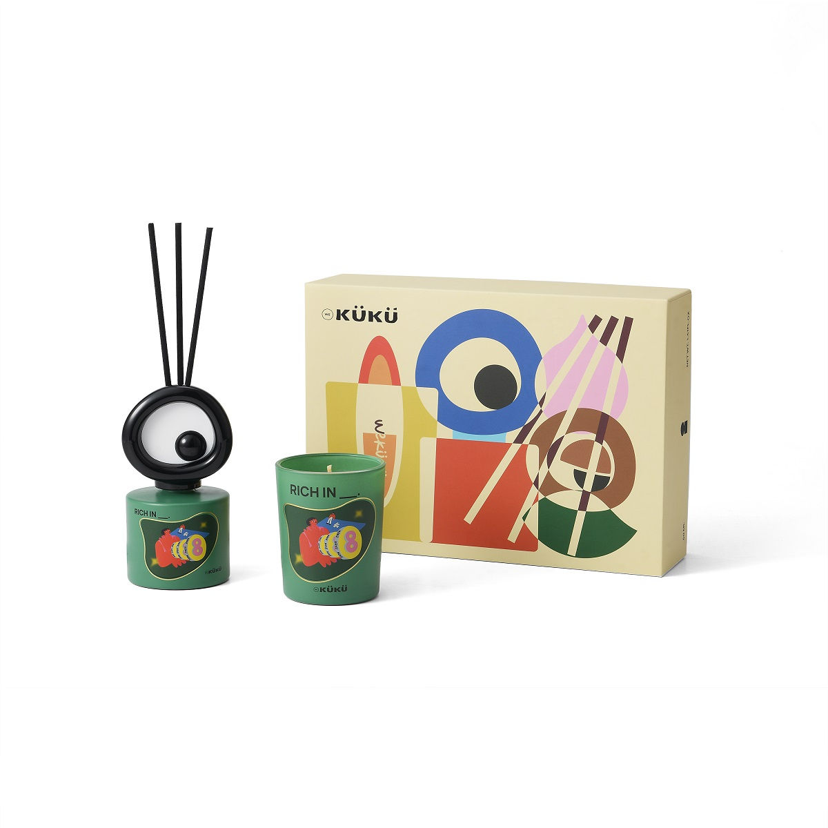 Wekuku Geschenkset Geurkaars & Geurstokjes Big Eye-Rich 40ml