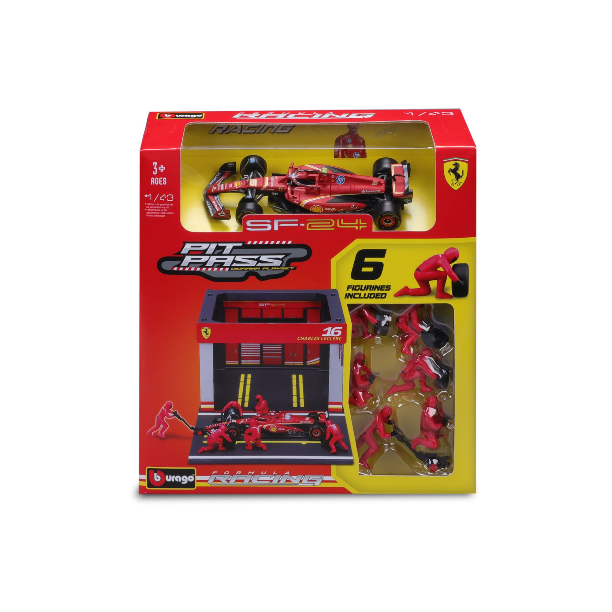 Burago Ferrari Pit Pass schaal 1:43 met Charles Leclerc