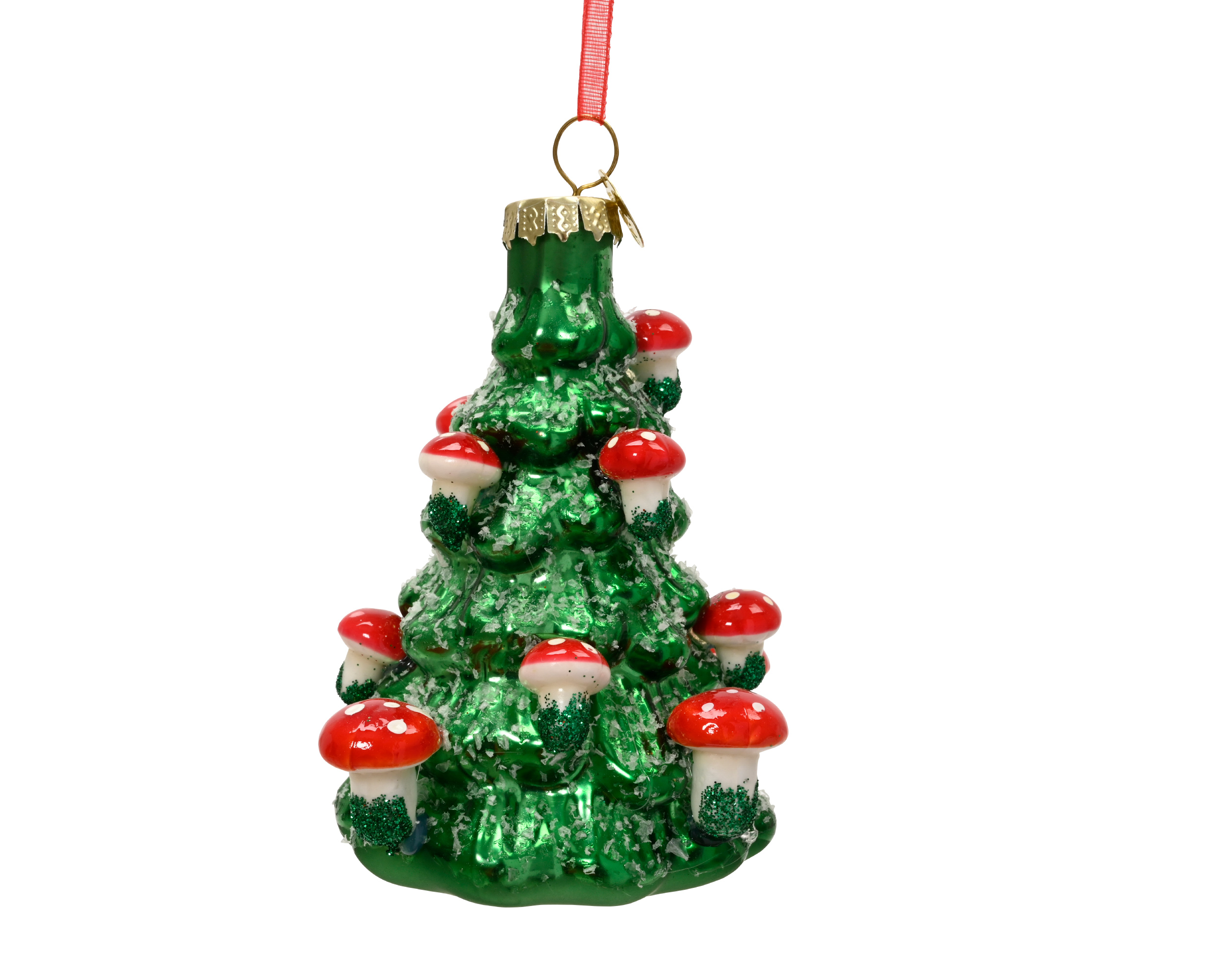 Boomhanger Glas Boom Groen met Paddenstoelen - 7.5x10.5 cm