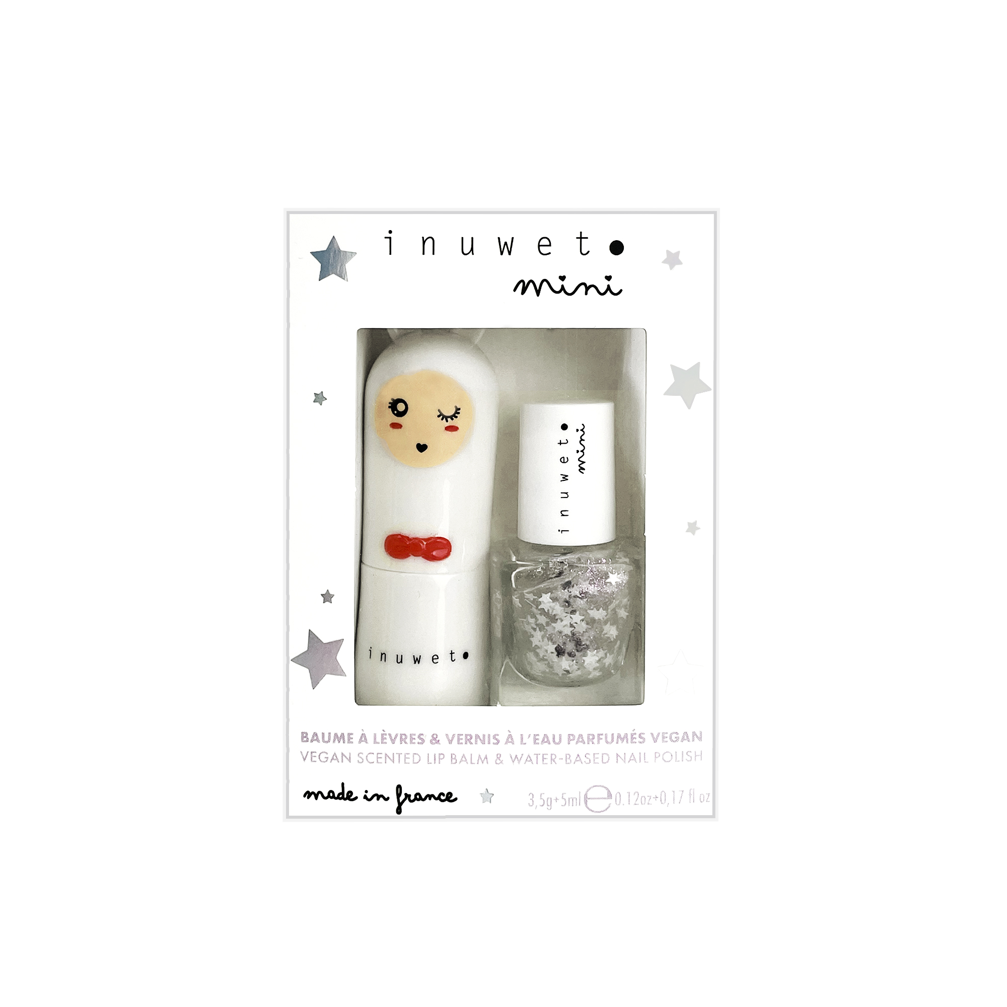 Inuwet Set White Lippenbalsem & Nagellak - Suikerspin/Top Coat Stars