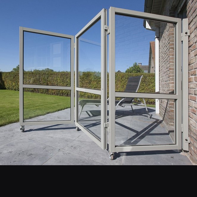 Therma Accordeon glazen windscherm met 3 panelen - Gitzwart alu frame