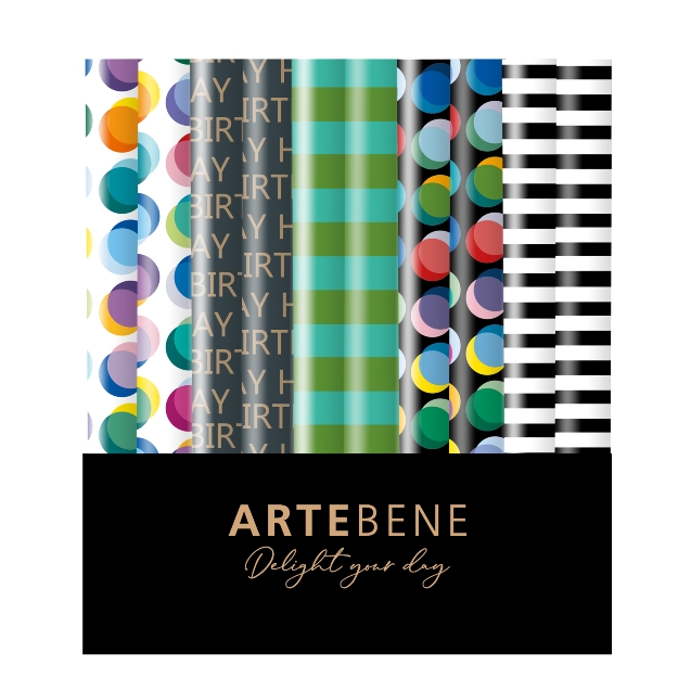 Artebene Geschenkpapier Dots-Gestreept 70x200 cm assorti  - per stuk