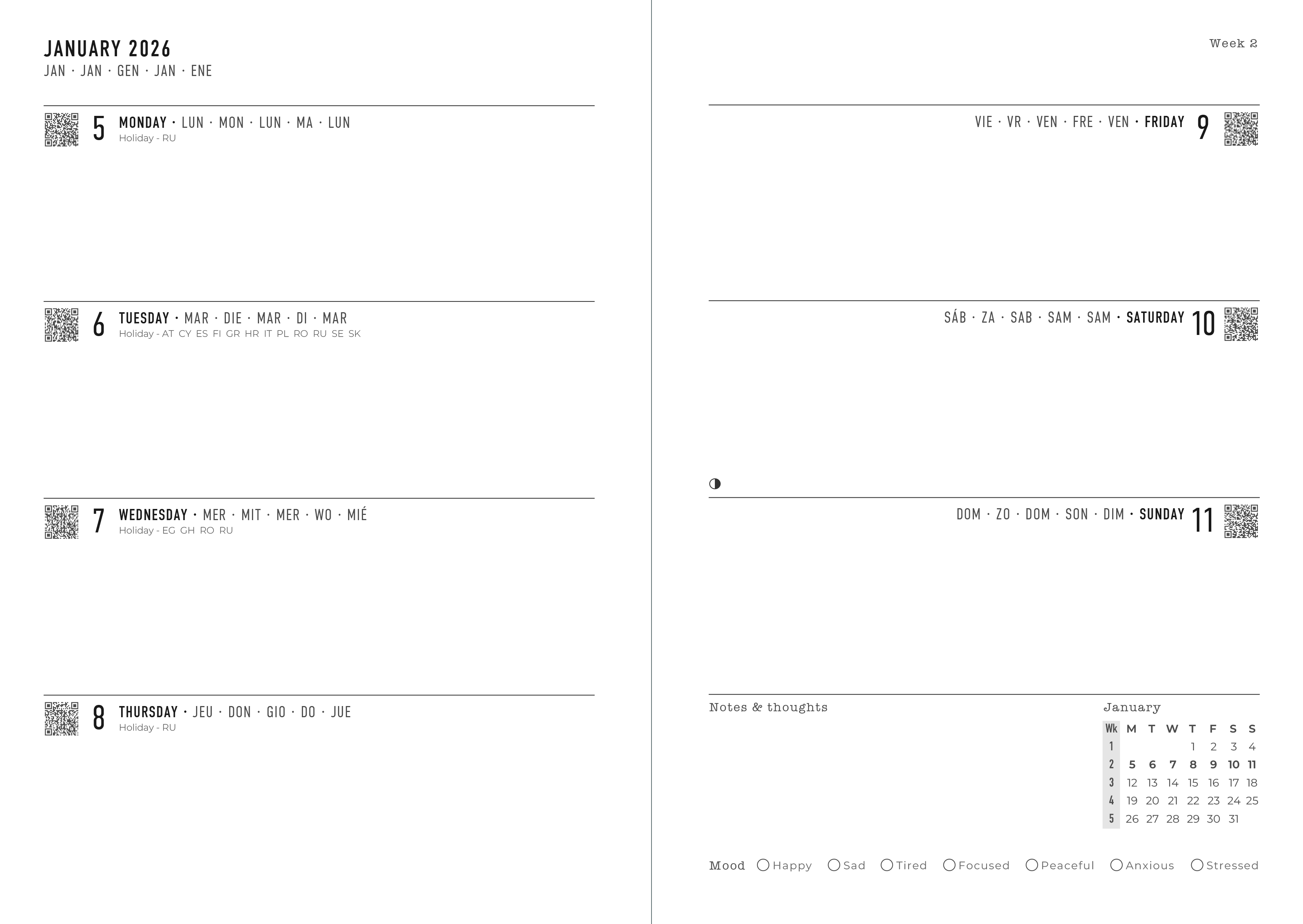 Letts Agenda 2026 Gradient A5 - 1week/2pag Internationaal assorti - per stuk