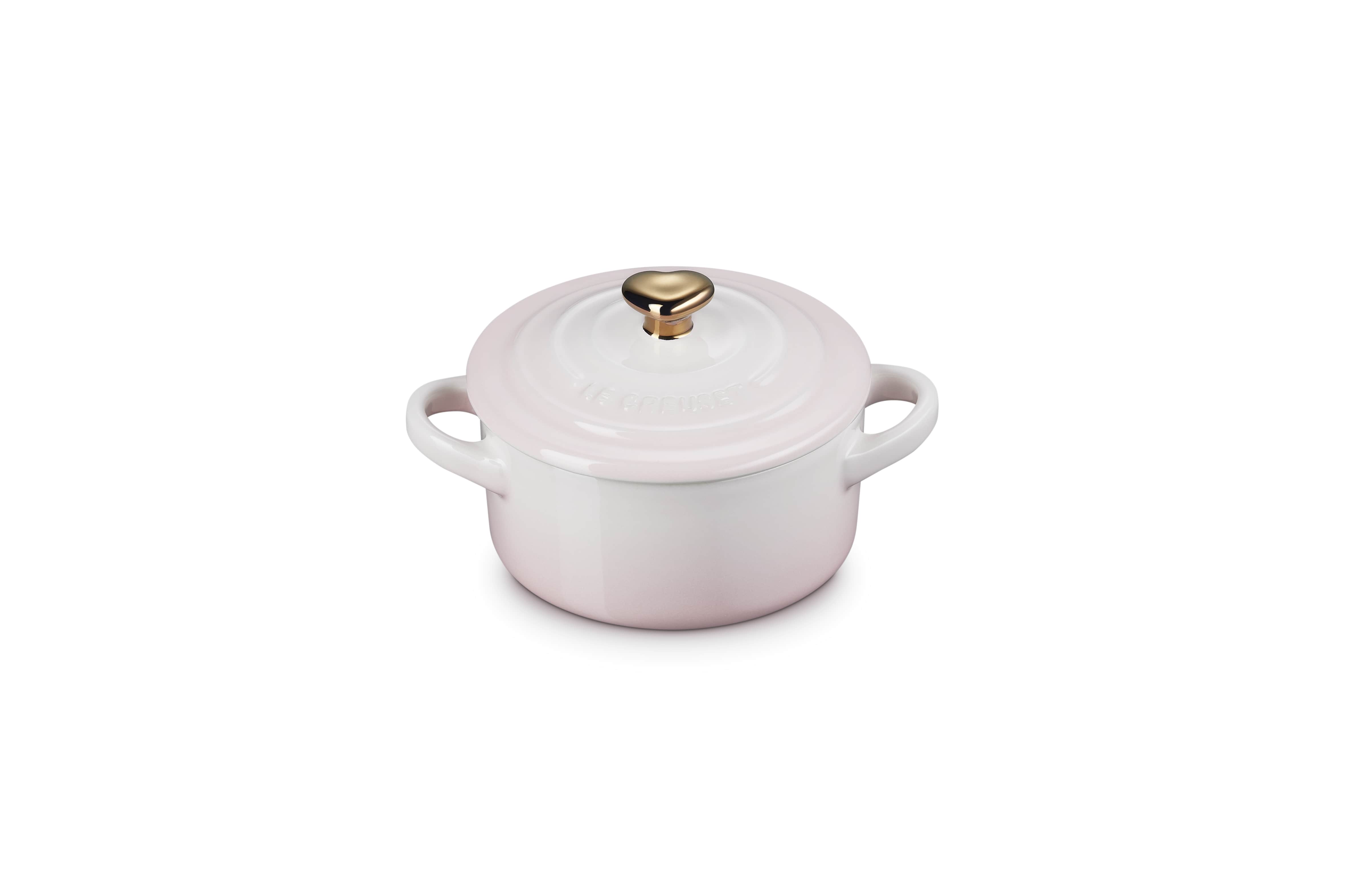 Le Creuset Mini Braad-/Stoofpan Shell Pink 250ml - Aardewerk - 10cm - met Hart Knop