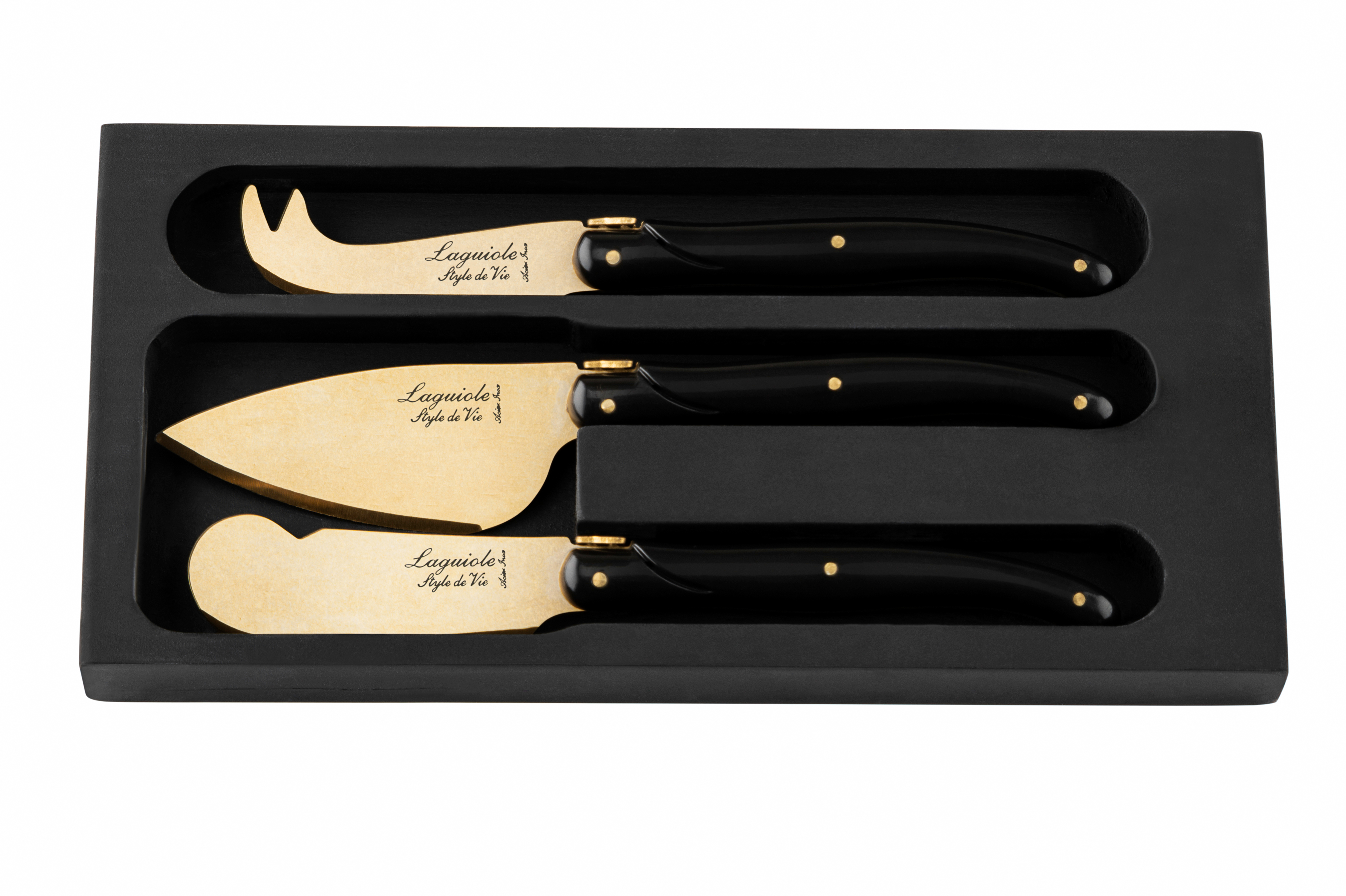 Laguiole Kaasmessenset Prestige Line Gold 3-delig - Stonewash
