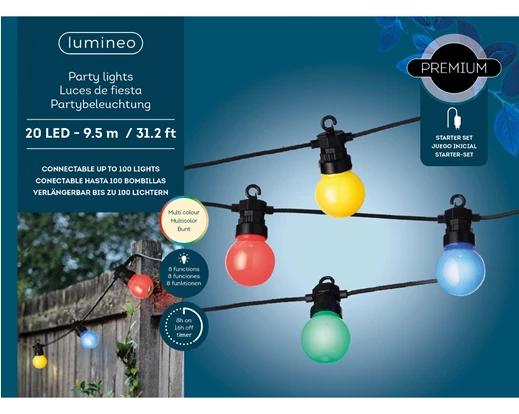 LED Connect Party Twinkle Milky Globe 9.5 m - 20 leds - Black/Multi Colour