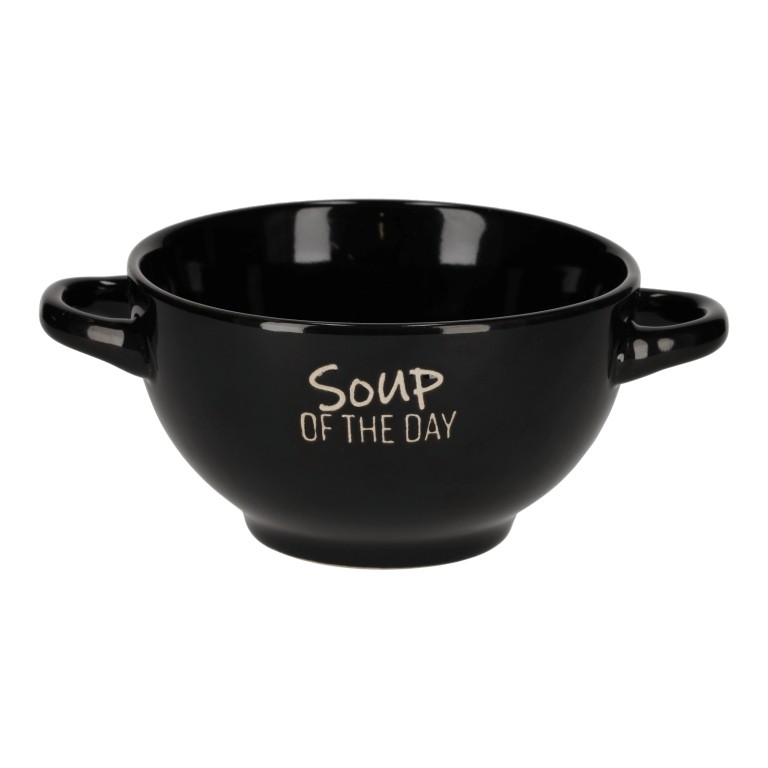 JENS Living Soepbowl Retro Black 19x8 cm - Soup Of The Day - Keramiek - met Handvaten