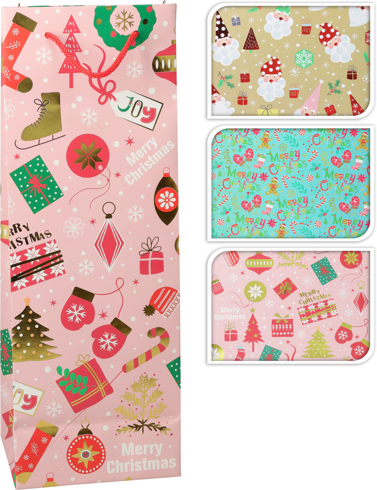 Geschenkzak Fles Kerst 12.5x9x35 cm - assorti - prijs per stuk