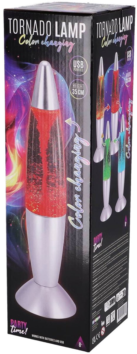 Led Wervelwindlamp, tornado 36 cm, op batterijen + USB